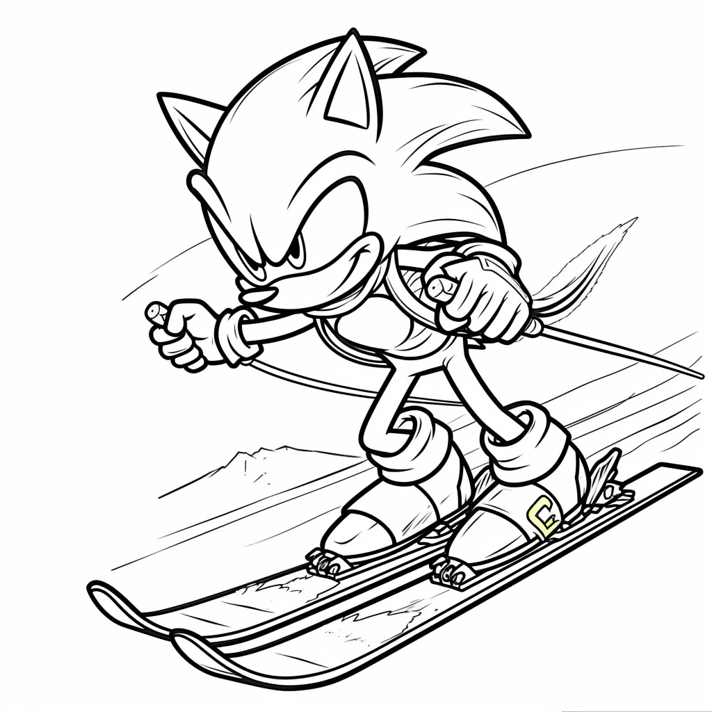 Coloriage Sonic fait du ski