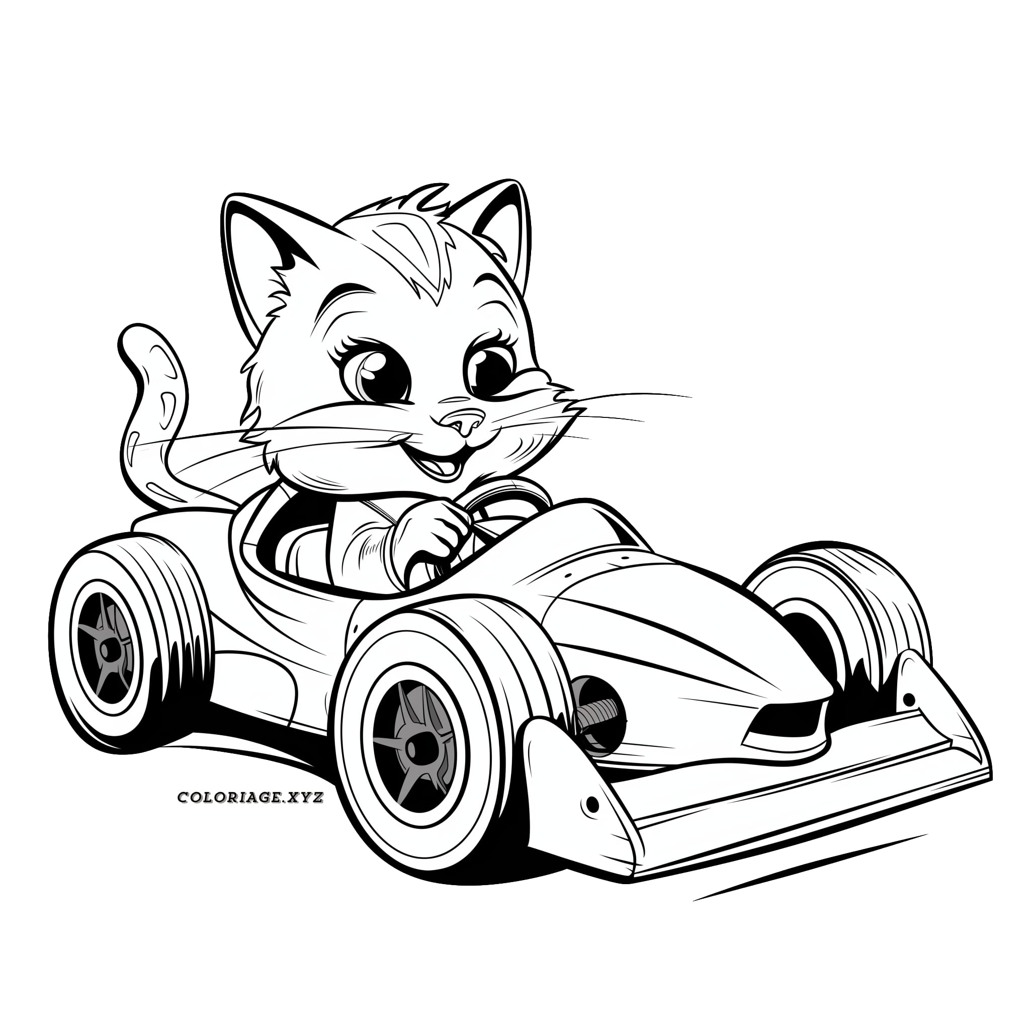 Coloriage chat dans une Formule 1